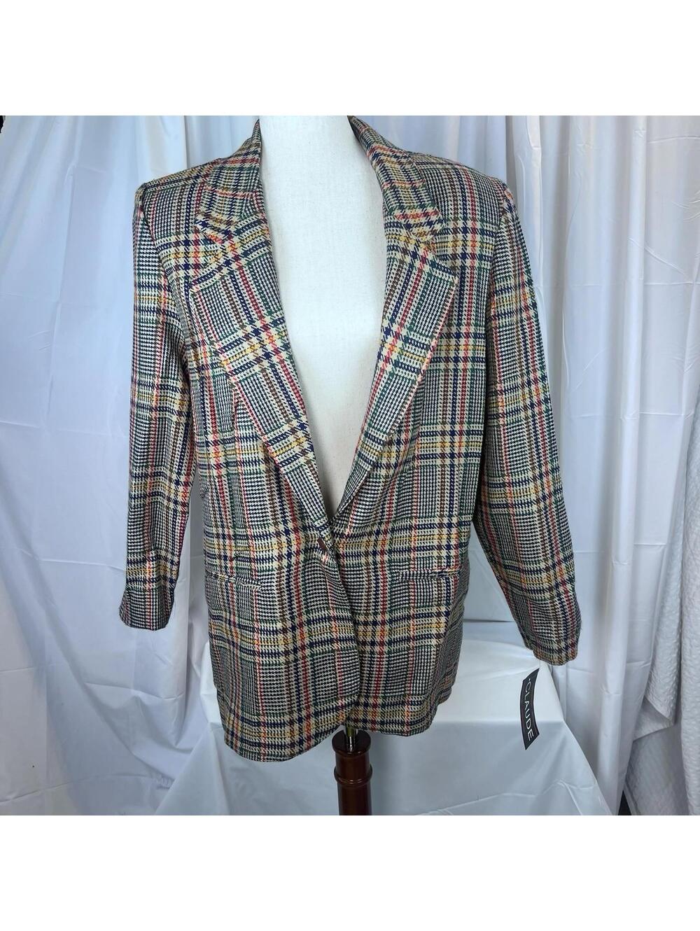 Claude Vintage 90s Women’s One Button Blazer Plaid Theme Size 10 NWT